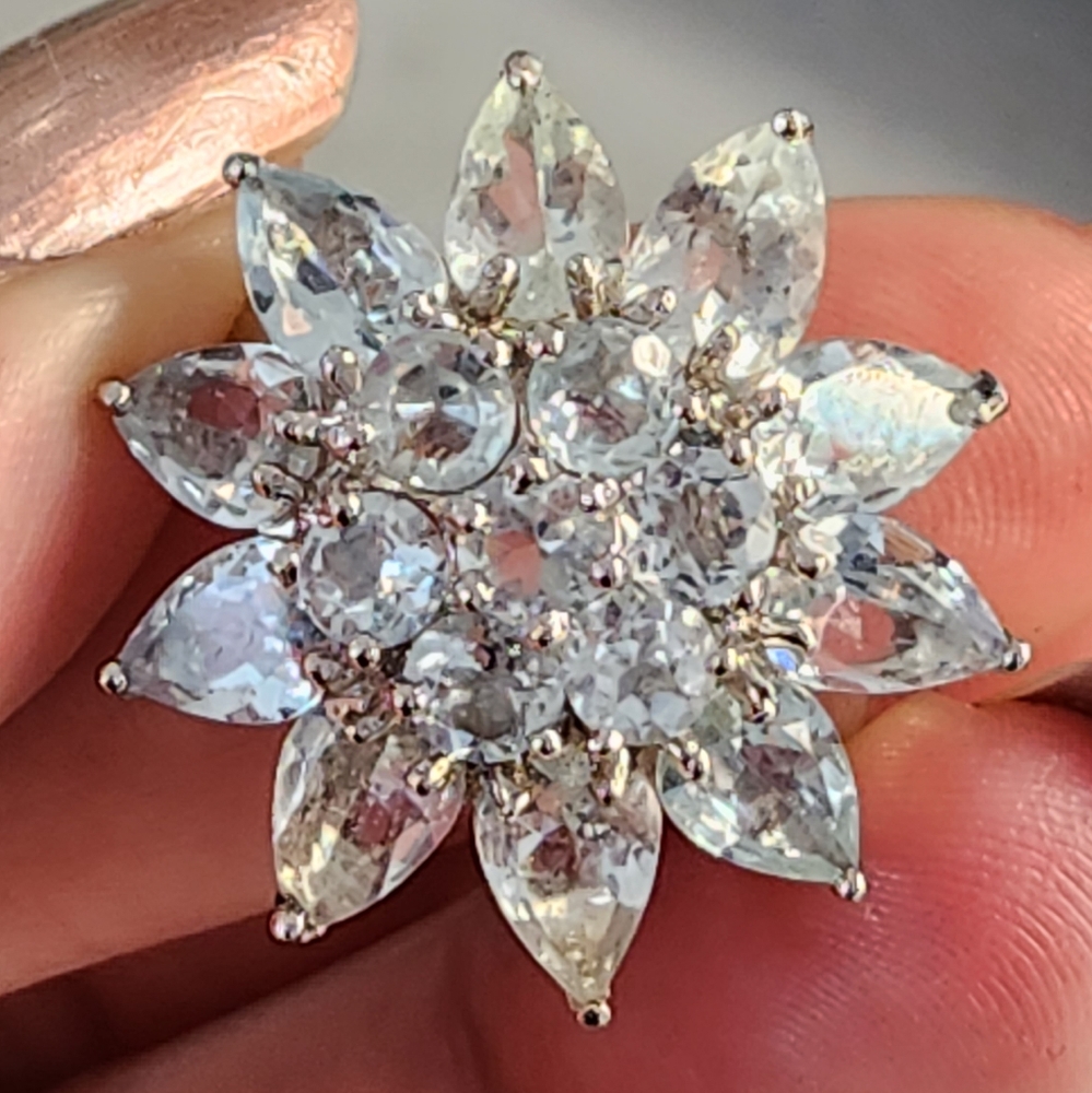 SOLD. Cluster Natural Aquamarine Sterling Silver Ring. New, size 8.75